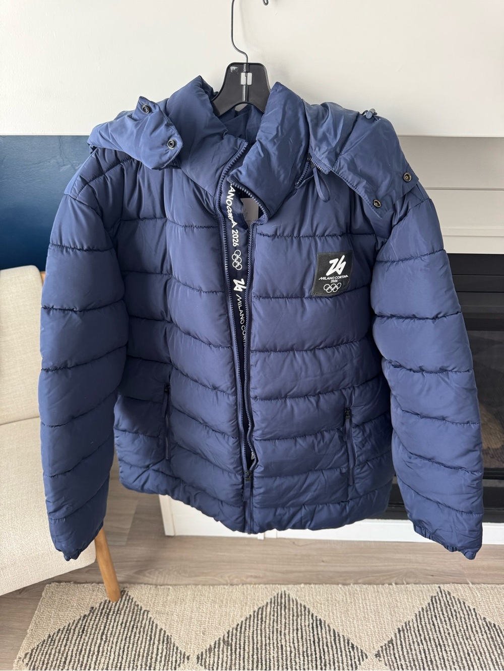 Milano Cortina 2026 Olympics Padded Jacket Navy 3XL New Removable Hood